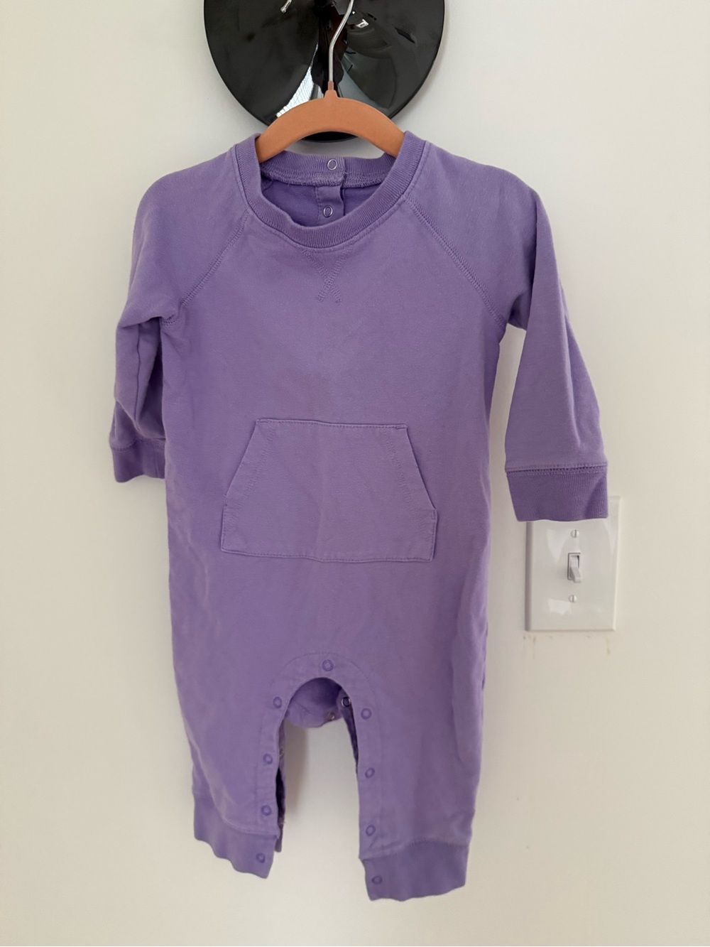 Primary Purple Long-Sleeve Baby One-Piece with Front Pocket